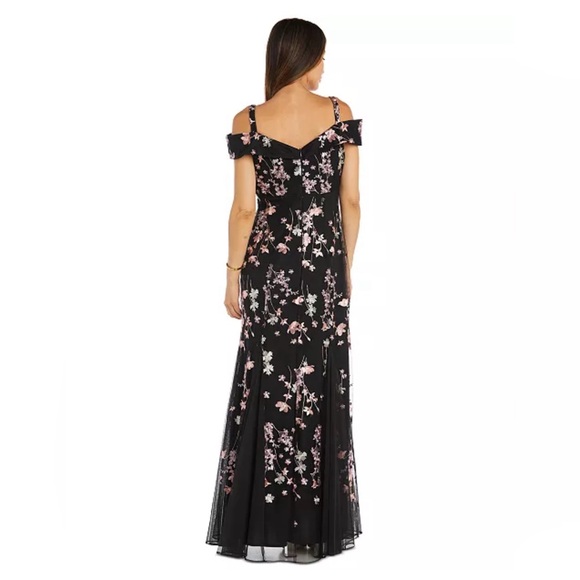 Floral Cold-Shoulder Mermaid Gown - Picture 2 of 6